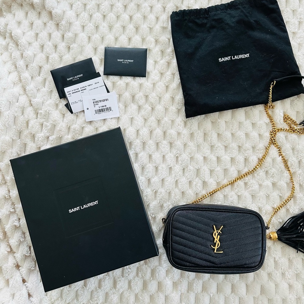 Saint Laurent Black Quilted Crossbody with Gold Chain